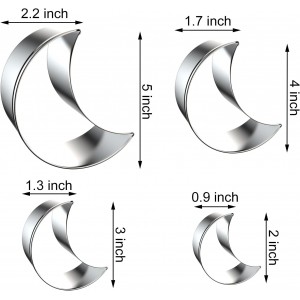 Crescent Moon Cookie Cutter Set - 5 inch, 4 inch, 3 inch, 2 inch - 4 Piece New Moon Cookie Cutters Shapes Molds - Stainless Steel