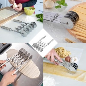 5 Wheel Pastry Cutter, Stainless Steel Dough Cutter Wheel with Handle, Dual Fluted Ravioli Pasta Noodle Pizza Slicer, Expandable Round Pastry Knife, Versatile Cookie Dough Divider