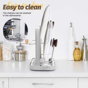 Pot Lid Holder While Cooking, Pot Lid Organizer 304 Stainless Steel, Pan Cover Spoon Rest and Cutting Board Stand, Pot Lid Rack for Stove Top with Suction Cup & Drip Tray