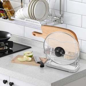 Pot Lid Holder While Cooking, Pot Lid Organizer 304 Stainless Steel, Pan Cover Spoon Rest and Cutting Board Stand, Pot Lid Rack for Stove Top with Suction Cup & Drip Tray