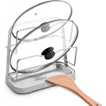 Pot Lid Holder While Cooking, Pot Lid Organizer 304 Stainless Steel, Pan Cover Spoon Rest and Cutting Board Stand, Pot Lid Rack for Stove Top with Suction Cup & Drip Tray