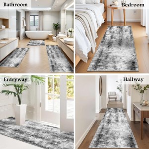 Tritard Upgrade Non Slip Kitchen Rugs Sets of 3 Washable Kitchen Mats for Floor Abstract Kitchen Runner Rug Ultra Soft Floor Mat Set Kitchen Carpet Rugs for Hallway, Laundry, Entryway, Office, Grey