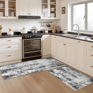 Tritard Upgrade Non Slip Kitchen Rugs Sets of 3 Washable Kitchen Mats for Floor Abstract Kitchen Runner Rug Ultra Soft Floor Mat Set Kitchen Carpet Rugs for Hallway, Laundry, Entryway, Office, Grey