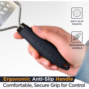 Deiss PRO Coarse Grater & Hand Held Cheese Grater - Sharp Stainless Steel Blades, Non-Slip Handle, Small Cheese Grater for Kitchen, Shredder, Dishwasher Safe