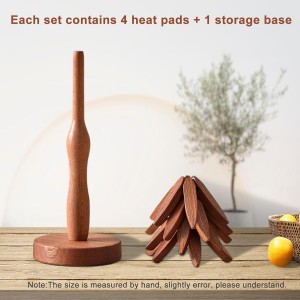 Wooden Trivets for Hot Dishes,Tree Shape Trivet Set,4 Wooden Trivets+1 Stand,Stored Like a Christmas Tree,Natural Foldable Kitchen Wooden Trivet,for Hot Dishes、Pot、Bowl、Teapot、Teacups(Walnut Wood)