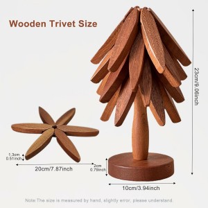 Wooden Trivets for Hot Dishes,Tree Shape Trivet Set,4 Wooden Trivets+1 Stand,Stored Like a Christmas Tree,Natural Foldable Kitchen Wooden Trivet,for Hot Dishes、Pot、Bowl、Teapot、Teacups(Walnut Wood)