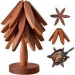 Wooden Trivets for Hot Dishes,Tree Shape Trivet Set,4 Wooden Trivets+1 Stand,Stored Like a Christmas Tree,Natural Foldable Kitchen Wooden Trivet,for Hot Dishes、Pot、Bowl、Teapot、Teacups(Walnut Wood)