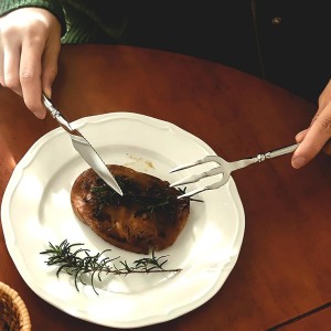 Stainless Steel Dinner Fork,Meat Cooking Gourmet Steak Round Handle Long Handle Fork Used In Kitchen Restaurant,2 Pieces,Silver.