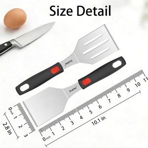 2Pcs Stainless Steel Spatula Set, Metal Turners for Kitchen Use, Metal Cooking Utensils for Cast Iron Skillet with Silicone Handle, Spatula Flipper for Frying Egg, Brownie, Cookies or Pancake