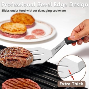 2Pcs Stainless Steel Spatula Set, Metal Turners for Kitchen Use, Metal Cooking Utensils for Cast Iron Skillet with Silicone Handle, Spatula Flipper for Frying Egg, Brownie, Cookies or Pancake