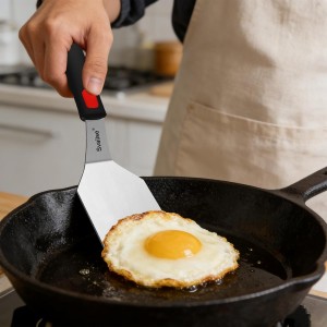 2Pcs Stainless Steel Spatula Set, Metal Turners for Kitchen Use, Metal Cooking Utensils for Cast Iron Skillet with Silicone Handle, Spatula Flipper for Frying Egg, Brownie, Cookies or Pancake