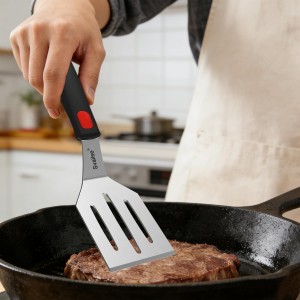 2Pcs Stainless Steel Spatula Set, Metal Turners for Kitchen Use, Metal Cooking Utensils for Cast Iron Skillet with Silicone Handle, Spatula Flipper for Frying Egg, Brownie, Cookies or Pancake