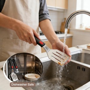 2Pcs Stainless Steel Spatula Set, Metal Turners for Kitchen Use, Metal Cooking Utensils for Cast Iron Skillet with Silicone Handle, Spatula Flipper for Frying Egg, Brownie, Cookies or Pancake