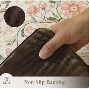 KIMODE Anti Fatigue Mats for Kitchen Floor Non Slip,Farmhouse Boho Floral Standing Kitchen Rugs Sets of 2,Comfort Cushioned Padded Ergonomic Carpet for Laundry Sink Office,Beige