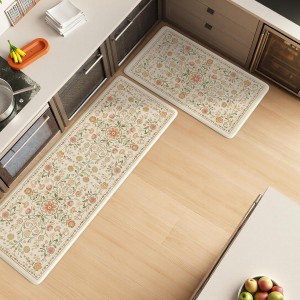 KIMODE Anti Fatigue Mats for Kitchen Floor Non Slip,Farmhouse Boho Floral Standing Kitchen Rugs Sets of 2,Comfort Cushioned Padded Ergonomic Carpet for Laundry Sink Office,Beige