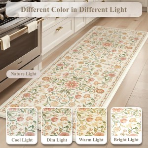KIMODE Anti Fatigue Mats for Kitchen Floor Non Slip,Farmhouse Boho Floral Standing Kitchen Rugs Sets of 2,Comfort Cushioned Padded Ergonomic Carpet for Laundry Sink Office,Beige