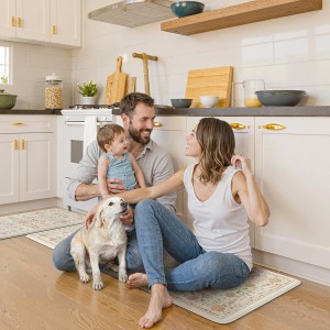 KIMODE Anti Fatigue Mats for Kitchen Floor Non Slip,Farmhouse Boho Floral Standing Kitchen Rugs Sets of 2,Comfort Cushioned Padded Ergonomic Carpet for Laundry Sink Office,Beige