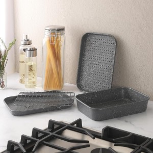 Oster Greystone Premium 4-Piece Carbon Steel Toaster Oven Bakerware Set – PFOA Free Non-Stick Bakeware for Easy Cooking