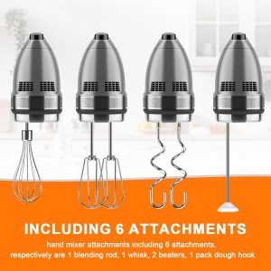 Hand Mixer Beaters Attachments for Kitchenaid Whisk, Beater, Dough Hook, Blending Rod, Stainless Steel Hand Mixers Blender Accessories for Kitchenaid KHM3 KHM5 KHM7 KHM9 KHM926 KHM512-6PCS