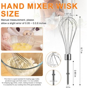 Hand Mixer Beaters Attachments for Kitchenaid Whisk, Beater, Dough Hook, Blending Rod, Stainless Steel Hand Mixers Blender Accessories for Kitchenaid KHM3 KHM5 KHM7 KHM9 KHM926 KHM512-6PCS