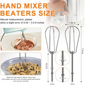 Hand Mixer Beaters Attachments for Kitchenaid Whisk, Beater, Dough Hook, Blending Rod, Stainless Steel Hand Mixers Blender Accessories for Kitchenaid KHM3 KHM5 KHM7 KHM9 KHM926 KHM512-6PCS