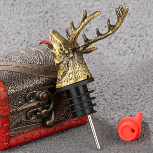 Deer Head Liquor Pourers Spout, Deer Wine Bottle Pourer and Stopper for Wine Spirits, Stag Gifts Birthday Gifts Hunting Gifts for Hunters Men Women, Bronze