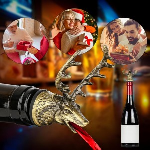 Deer Head Liquor Pourers Spout, Deer Wine Bottle Pourer and Stopper for Wine Spirits, Stag Gifts Birthday Gifts Hunting Gifts for Hunters Men Women, Bronze