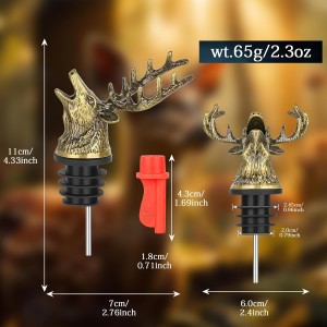 Deer Head Liquor Pourers Spout, Deer Wine Bottle Pourer and Stopper for Wine Spirits, Stag Gifts Birthday Gifts Hunting Gifts for Hunters Men Women, Bronze