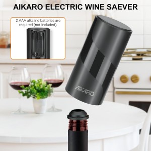AIKARO - Electric Wine Saver Vacuum Pump with Bottle Stopper Automatic Wine Preserver, Battery Operated