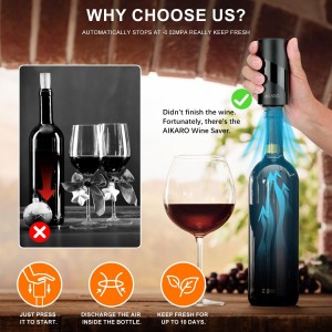 AIKARO - Electric Wine Saver Vacuum Pump with Bottle Stopper Automatic Wine Preserver, Battery Operated