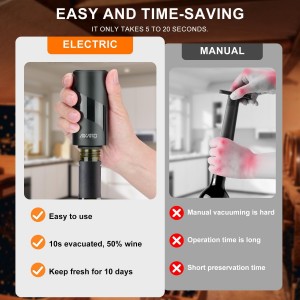 AIKARO - Electric Wine Saver Vacuum Pump with Bottle Stopper Automatic Wine Preserver, Battery Operated