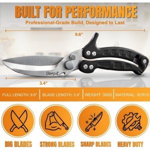 Poultry Shears Heavy Duty Professional, Kitchen Shears for Poultry,Turkey, Chicken & Bone Cutting, Multi-purpose kitchen Scissors Spring-Loaded, Dishwasher Safe, Meat Shear with Non-Slip Handle, Black