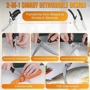 Poultry Shears Heavy Duty Professional, Kitchen Shears for Poultry,Turkey, Chicken & Bone Cutting, Multi-purpose kitchen Scissors Spring-Loaded, Dishwasher Safe, Meat Shear with Non-Slip Handle, Black