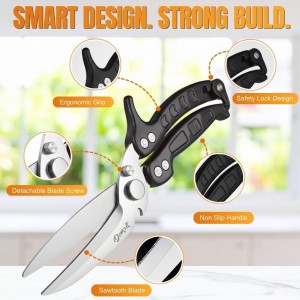 Poultry Shears Heavy Duty Professional, Kitchen Shears for Poultry,Turkey, Chicken & Bone Cutting, Multi-purpose kitchen Scissors Spring-Loaded, Dishwasher Safe, Meat Shear with Non-Slip Handle, Black