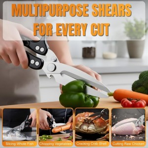 Poultry Shears Heavy Duty Professional, Kitchen Shears for Poultry,Turkey, Chicken & Bone Cutting, Multi-purpose kitchen Scissors Spring-Loaded, Dishwasher Safe, Meat Shear with Non-Slip Handle, Black