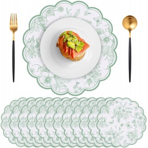 60 Pcs Sage Green Floral Paper Placemat,...