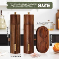 Wooden Salt and Pepper Grinder Set 8 Inch Manual Salt and Pepper Mill with Tray Adjustable Coarseness Refillable Wood Grinders with Gold Bottle Label for Kitchen Christmas Home Gift(Wood Color)