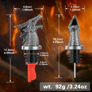 LKKCHER Dragon Head Liquor Pourers Spout for Alcohol Spirits, Dragon Gifts 2-In-1 Wine Bottle Pourer and Stopper for Men Women, Wine Accessories Gifts, Silver with Bag