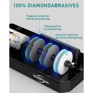 3-Stage Electric Knife Sharpener for 18/20-Degree Knifes, Diamond Abrasive Sharpening for Straight Edge Chef Knives, Ceramic Hone for Chef Knives, Serrated Knives Polishing (SILVER, 3-Stage)