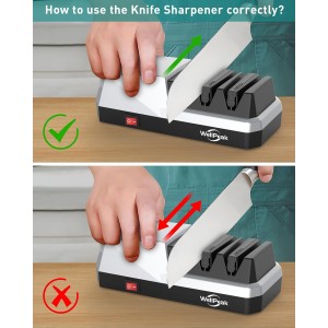 3-Stage Electric Knife Sharpener for 18/20-Degree Knifes, Diamond Abrasive Sharpening for Straight Edge Chef Knives, Ceramic Hone for Chef Knives, Serrated Knives Polishing (SILVER, 3-Stage)