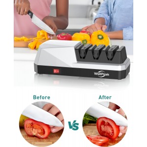 3-Stage Electric Knife Sharpener for 18/20-Degree Knifes, Diamond Abrasive Sharpening for Straight Edge Chef Knives, Ceramic Hone for Chef Knives, Serrated Knives Polishing (SILVER, 3-Stage)