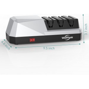 3-Stage Electric Knife Sharpener for 18/20-Degree Knifes, Diamond Abrasive Sharpening for Straight Edge Chef Knives, Ceramic Hone for Chef Knives, Serrated Knives Polishing (SILVER, 3-Stage)