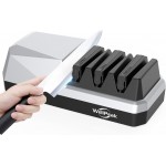 3-Stage Electric Knife Sharpener for 18/20-Degree Knifes, Diamond Abrasive Sharpening for Straight Edge Chef Knives, Ceramic Hone for Chef Knives, Serrated Knives Polishing (SILVER, 3-Stage)