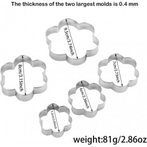 Flower Cookie Cutters Set,Stainless Steel Sandwiches Cutters Biscuit Molds for Kids,5pcs Sturdy Cutters for Cookies,Sandwiches,Small to Large Size of 2.05