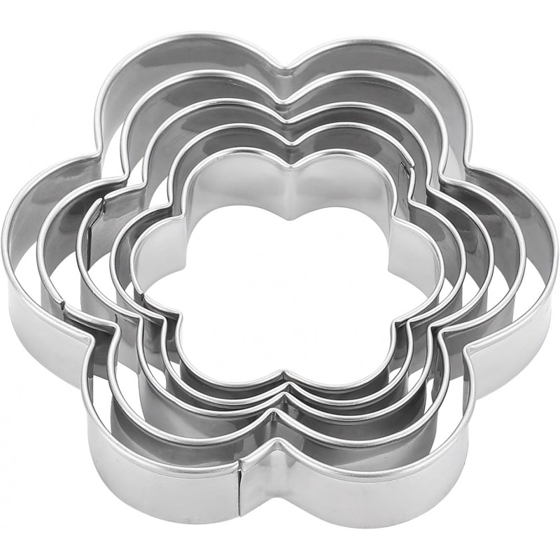 Flower Cookie Cutters Set,Stainless Steel Sandwiches Cutters Biscuit Molds for Kids,5pcs Sturdy Cutters for Cookies,Sandwiches,Small to Large Size of 2.05