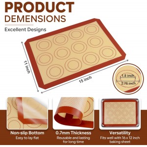 P&P CHEF 15 Inch Silicone Baking Mats, 2 Pcs Reusable Silicone Oven Mat, Non Stick Baking Supplies for Macaroon Pastry Bread Dough Cookie, Fits Well with Sheet Pan, Healthy & Easy Clean