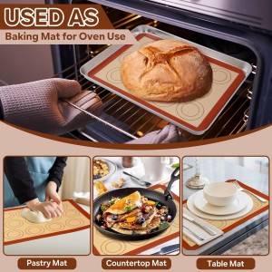 P&P CHEF 15 Inch Silicone Baking Mats, 2 Pcs Reusable Silicone Oven Mat, Non Stick Baking Supplies for Macaroon Pastry Bread Dough Cookie, Fits Well with Sheet Pan, Healthy & Easy Clean
