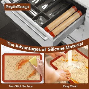 P&P CHEF 15 Inch Silicone Baking Mats, 2 Pcs Reusable Silicone Oven Mat, Non Stick Baking Supplies for Macaroon Pastry Bread Dough Cookie, Fits Well with Sheet Pan, Healthy & Easy Clean