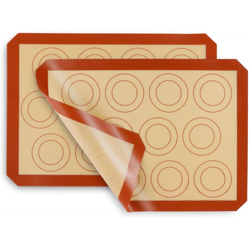 P&P CHEF 15 Inch Silicone Baking Mats, 2 Pcs Reusable Silicone Oven Mat, Non Stick Baking Supplies for Macaroon Pastry Bread Dough Cookie, Fits Well with Sheet Pan, Healthy & Easy Clean