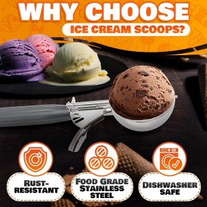 4 oz Ice Cream Scoop with Trigger – 8.74 x 2.75 Size, Ergonomic Handle, #8 Trigger Release Scoop for Ice Cream, Baking, Cookies and Desserts, Easy to Clean, Dishwasher-Safe